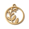 201 Stainless Steel Pendants, Laser Cut, Flat Round with Leaf Charm, Golden, 17x15x1mm, Hole: 1.5mm