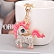 Alloy Rhinestone Keychains, with Enamel, Unicorn, Hot Pink, 4.5x4.2cm