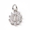 Brass Micro Pave Cubic Zirconia Charms, with Jump Ring, Cadmium Free & Lead Free, Oval Flower with Religion Virgin Mary Charms, Platinum, 12x9x2mm, Hole: 3mm