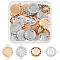 32pcs 4 styles Religion Alloy Connector Charms, with Rhinestone, Flat Round Links with Virgin Pattern, Mixed Color, 18~27x17~24x2~3mm, Hole: 1.6~2.2mm, 8pcs/style