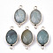 Natural Flower Amazonite Links Connectors, with Light Gold Tone Brass Findings, Oval, Faceted, 27.5x14.5x6mm, Hole: 2mm
