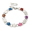 304 Stainless Steel Enamel Flower Link Chain Bracelets with Glitter Powder, Stainless Steel Color, Colorful, 6-7/8 inch(17.5cm)