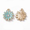Alloy Rhinestone Pendants, Enamel Style, Light Gold, Chrysanthemum Charm, Medium Turquoise, 17x14x2.5mm, Hole: 1.5mm