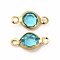 Ion Plating(IP) 304 Stainless Steel with Glass Connector Charms, Flat Round Links, Real 18K Gold Plated, Cyan, 12.5x7x2mm, Hole: 1.5mm