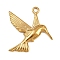 304 Stainless Steel Pendants, Ion Plating(IP), Hummingbird Charm, Real 18K Gold Plated, 24x23x2.5mm, Hole: 1.8mm