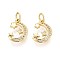 Brass Micro Pave Cubic Zirconia Pendants, Moon with Star, with Jump Ring, Real 16K Gold Plated, 14x10x3mm, Hole: 3mm
