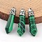 Bullet Malachite Pointed Pendants, with Platinum Plated Alloy Findings, 33~40x8~10mm, Hole: 3x2mm