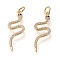 Brass Micro Pave Cubic Zirconia Pendants, with Jump Rings, Long-Lasting Plated, Snake, Clear & Black, Real 18K Gold Plated, 26x10x2mm, Jump Ring: 5x1mm, 3mm Inner Diameter