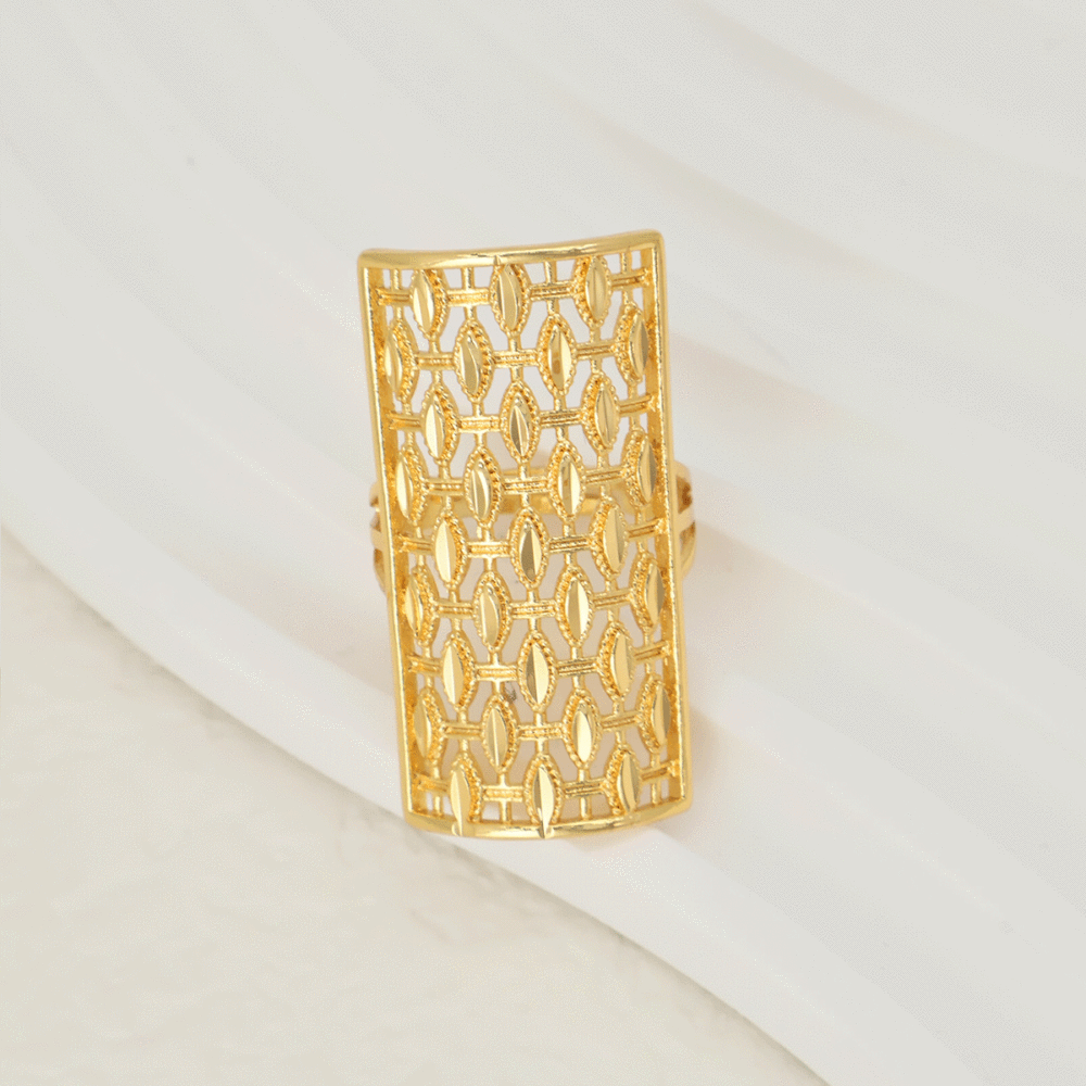 Brass Finger Rings for Women, Real 18K Gold Plated, Rectangle