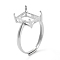 Rectangle Adjustable 925 Sterling Silver Solitaire Ring Settings, 4 Claw Prong Ring Settings, Real Platinum Plated, Tray: 10x8mm, US Size 6 1/2(16.9mm)