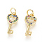 Brass Micro Pave Cubic Zirconia Pendants, with Jump Rings, Long-Lasting Plated, Heart Key, Colorful, Golden, 16x7.5x2mm, Hole: 3mm