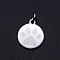 Non-Tarnish 201 Stainless Steel Pet Charms, with Jump Rings, Flat Round with Dog Paw Prints, Stainless Steel Color, 14.5x12x1mm, Hole: 3mm