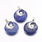Natural Dyed Lapis Lazuli Pendants, with Platinum Tone Brass Findings, Flat Round with Moon and Star, 32x28x7mm, Hole: 4x5mm