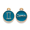 Alloy Enamel Pendants, Cadmium Free & Lead Free, Flat Round with Constellation, Light Gold, Dark Cyan, Gemini, 15x12x2mm, Hole: 1.5mm