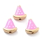 Rack Plating Brass Beads, with Enamel, Long-Lasting Plated, Lead Free & Cadmium Free & Nickel Free, Watermelon, Pearl Pink, 12x11.5x5mm, Hole: 1.8mm