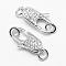 Brass Micro Pave Grade AAA Cubic Zirconia Lobster Claw Clasps, Lead Free & Nickel Free & Cadmium Free, Real Platinum Plated, 19x10x6mm, Hole: 3mm