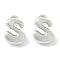 Rack Plating Brass Earrings, Cadmium Free & Lead Free, Long-Lasting Plated, Stud Earrings, Alphabet, Platinum, Letter S, 14x12mm