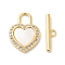 Brass Micro Pave Clear Cubic Zirconia Toggle Clasps, Cadmium Free & Nickel Free & Lead Free, with Shell, Heart Lock, Real 18K Gold Plated, Heart Lock: 17x12x2mm, Hole: 4.5x3.5mm, Bar: 16x4x2mm, Hole: 1.4mm