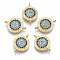 Brass Micro Pave Cubic Zirconia Links Connectors, Cadmium Free & Lead Free, Flat Round, Blue, Golden, 17x11.5x2.5mm, Hole: 1.2mm