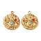 Ion Plating(IP) 304 Stainless Steel Pendants, with Colorful Rhinestones, Flat Round with Eye Charm, Real 18K Gold Plated, 18x15x3mm