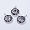 Natural Snowflake Obsidian Pendants, with Brass Findings, Flat Round with Sun & Moon, Platinum, 31x27.5x8mm, Hole: 5x7mm