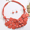 Bohemian Style Wood Square & Round Beaded Multilayer Necklaces & Dangle Earrings Sets, Golden, Salmon, 620mm