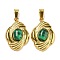 Synthetic Malachite Pendants, Oval Charms, with Ion Plating(IP) 304 Stainless Steel Settings, Golden, 23.5x15.5x5mm, Hole: 5x3mm