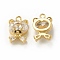 Clear Glass Pendnants, with Brass Findings, Bear Charms, Real 18K Gold Plated, 12x8x5mm, Hole: 1.2mm
