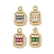 Rack Plating Brass Micro Pave Cubic Zirconia Pendants, Long-Lasting Plated, Lead Free & Cadmium Free, Real 18K Gold Plated, Rectangle, Mixed Color, 19x11.5x5mm, Hole: 2.3mm