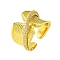 Brass Micro Pave Cubic Zirconia Open Cuff Ring, Cadmium Free & Lead Free, Wide Band Rings, Real 16K Gold Plated, US Size 7 3/4(17.9mm)