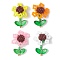 Seed Glass Beaded Pendants, Flower, with Transparent Glass Leaf, Mixed Color, 27x21.5x10.5mm, Hole: 2.5mm