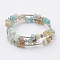 Natural Flower Amazonite Beads Wrap Bangles, 3-Loop, with Tibetan Style Bead, Tibetan Style Alloy Spacer and Brass Tube Bead, 2-1/8 inch(54mm)