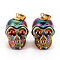 Electroplate K9 Glass Pendants, with Golden Plated Brass Bails, Skull, Halloween, Medium Aquamarine, 25x26~27x19mm, Hole: 5x3mm