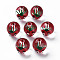 Transparent Glass Enamel Beads, Hand Drawn Beads, Round with Tomato, Dark Red, 13.5~14x12~12.5x11.5mm, Hole: 1.6~2mm