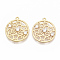 Brass Micro Pave Clear Cubic Zirconia Pendants, Nickel Free, Real 18K Gold Plated, Flat Round with Star, 21x19x2.5mm, Hole: 1mm