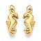 304 Stainless Steel Pendants, with Jump Ring, Sea Horse Charm, Ion Plating(IP), Real 18K Gold Plated, 17x7x3mm, Hole: 2.5mm