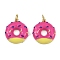 Brass Enamel Pendants, with Jump Ring, Long-Lasting Plated, Cadmium Free & Lead Free, Rack Plating, Real 18K Gold Plated, Donut, 18x16x3.5mm, Hole: 3mm