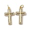 Brass Micro Pave Cubic Zirconia Pendants, Cross, Rack Plating, Long-Lasting Plated, Lead Free & Cadmium Free, with Jump Ring, Real 18K Gold Plated, 21.5x12x2mm, Hole: 3.2mm