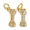 Brass Micro Pave Cubic Zirconia Pendants, Bone Charms, with Jump Ring, Long-Lasting Plated, Cadmium Free & Lead Free, Rack Plating, Real 18K Gold Plated, 14x6.5x1.5mm, Hole: 3mm
