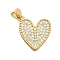 Brass Micro Pave Cubic Zirconia Pendants, Heart Charms, Long-Lasting Plated, Cadmium Free & Lead Free, Rack Plating, Real 18K Gold Plated, 18.5x16.5x2.5mm, Hole: 4x3.5mm