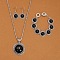 Flat Round Alloy with Synthetic Turquoise Pendant Necklaces & Dangle Earrings & Link Bracelets Sets, Antique Silver, Black, 19.29 inch(490mm)