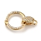 Brass Micro Pave Clear Cubic Zirconia Fold Over Clasps, Cadmium Free & Nickel Free & Lead Free, Ring, Real 18K Gold Plated, 23mm
