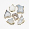 Natural Druzy Agate Slices Pendants, with Golden Tone Iron Findings, Dyed, Nuggets, Dark Gray, 20~60x13~50x4~8mm, Hole: 1~4mm
