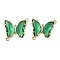 Brass Pave Faceted Glass Connector Charms, Cadmium Free & Nickel Free & Lead Free, Golden Tone Butterfly Links, Medium Sea Green, 20x22x5mm, Hole: 1.2mm
