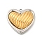 304 Stainless Steel Pendants, Golden & Stainless Steel Color, Heart, 21.5x24x7mm, Hole: 1.5mm