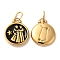 Ion Plating(IP) 304 Stainless Steel Enamel Pendants, with Jump Ring, Flat Round with Constellation, Golden, Gemini, 20.5x17x2.5~3.5mm, Hole: 4x6mm