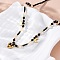 304 Stainless Steel Heart Pendant Necklaces, Natural Pearl & Glass Beaded Necklaces, Ion Plating(IP), Black, Real 14K Gold Plated, 16.93 inch(43cm)
