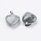 Natural Labradorite Pendants, with Brass Findings, Heart, Platinum, 23x20x7~9mm, Hole: 5x8mm
