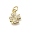 Brass Micro Pave Cubic Zirconia Pendants, Clover Charms, Cadmium Free & Lead Free, Rack Plating, Long-Lasting Plated, with Jump Ring, Real 18K Gold Plated, 12.5x10x2mm, Hole: 3.5mm