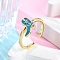 Rack Plating Brass Micro Pave Cubic Zirconia Open Cuff Rings for Women, with Enamel, Long-Lasting Plated, Lead Free & Cadmium Free, Shoes, Turquoise, Inner Diameter: 16mm